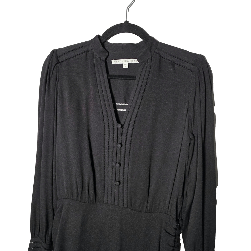 Veronica Beard Jasper Button-front Short Dress Lattice Border In Black Sz 2 (XS) - Picture 8 of 16